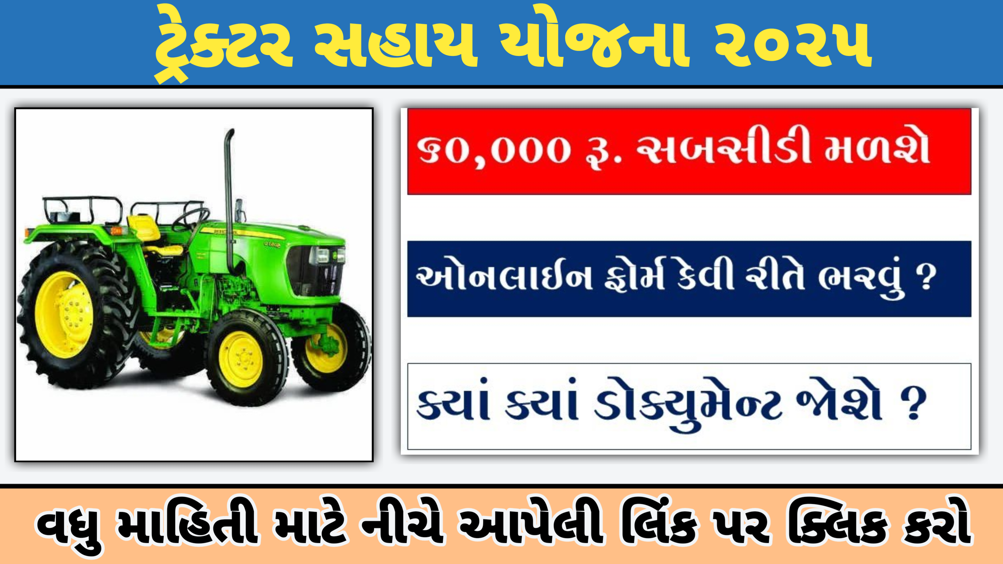 Tractor Sahay yojana 2025:સરકાર આપશે ટ્રેકટર ખરીદવા માટે સહાય, આવી રીતે જાતે કરો અરજી –