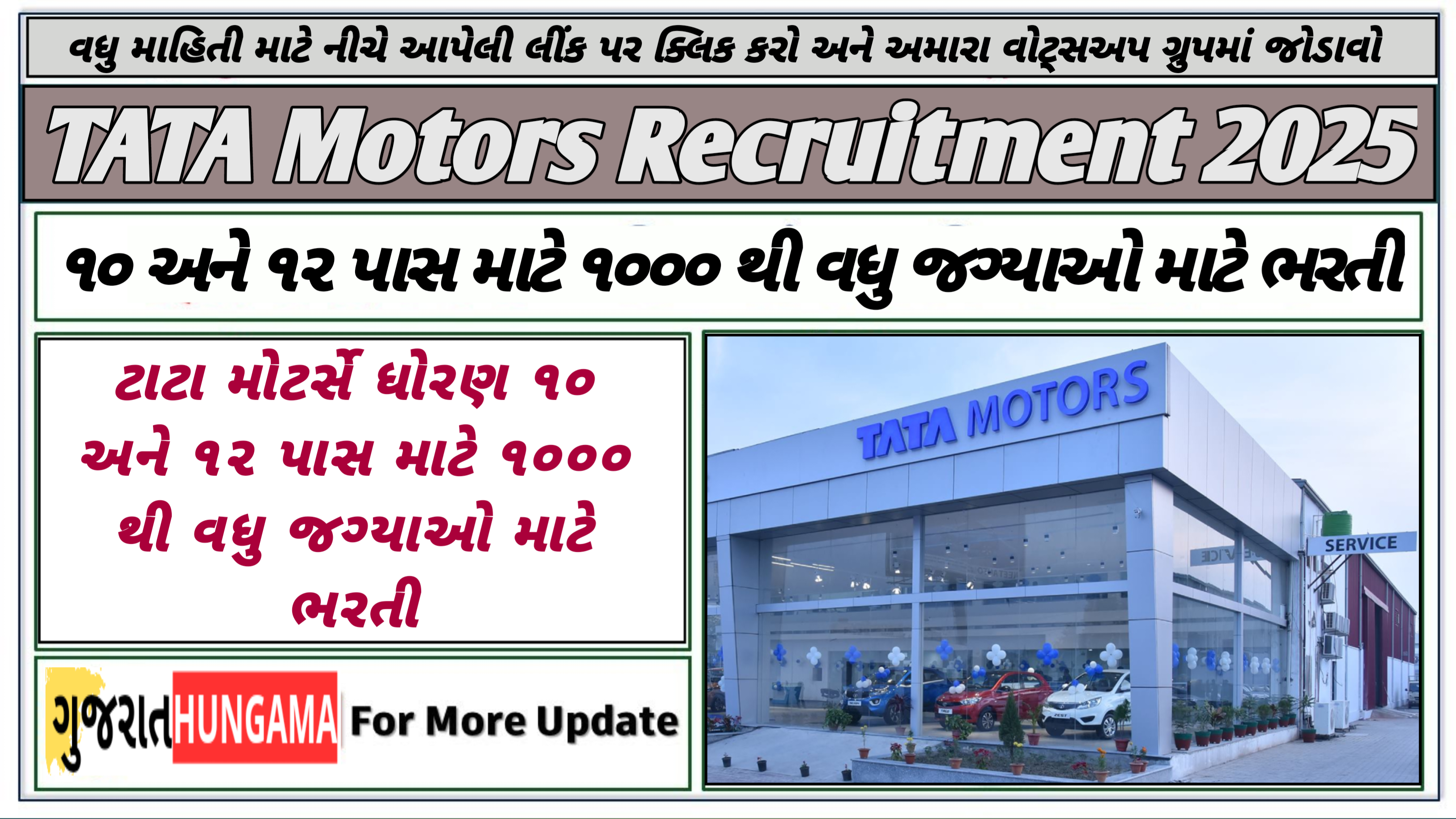 TATA Motors Recruitment 2025:ટાટા મોટર્સે ધોરણ ૧૦ અને ૧૨ પાસ માટે 1000 થી વધુ જગ્યાઓ માટે ભરતી