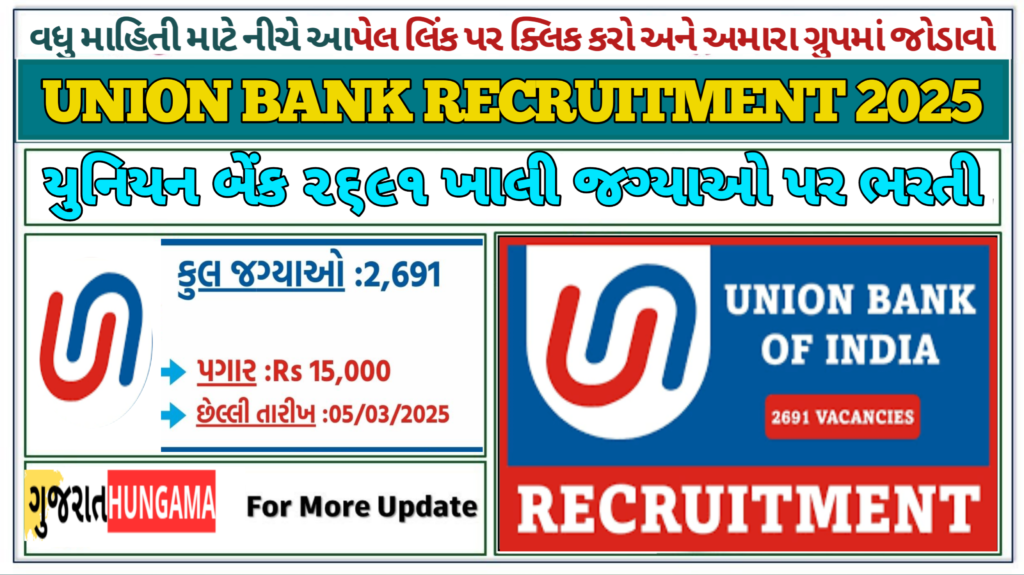 Union Bank Recruitment 2025: યુનિયન બેંક ઓફ ઈન્ડિયા 2691 ખાલી જગ્યાઓ પર ભરતી